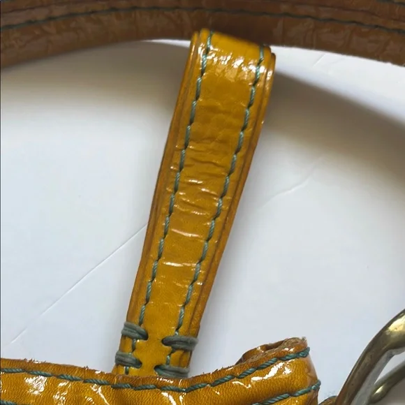 49 Square Miles Vibrant Yellow Leather Shoulder Bag with Glossy Finish - Picture 11 of 13